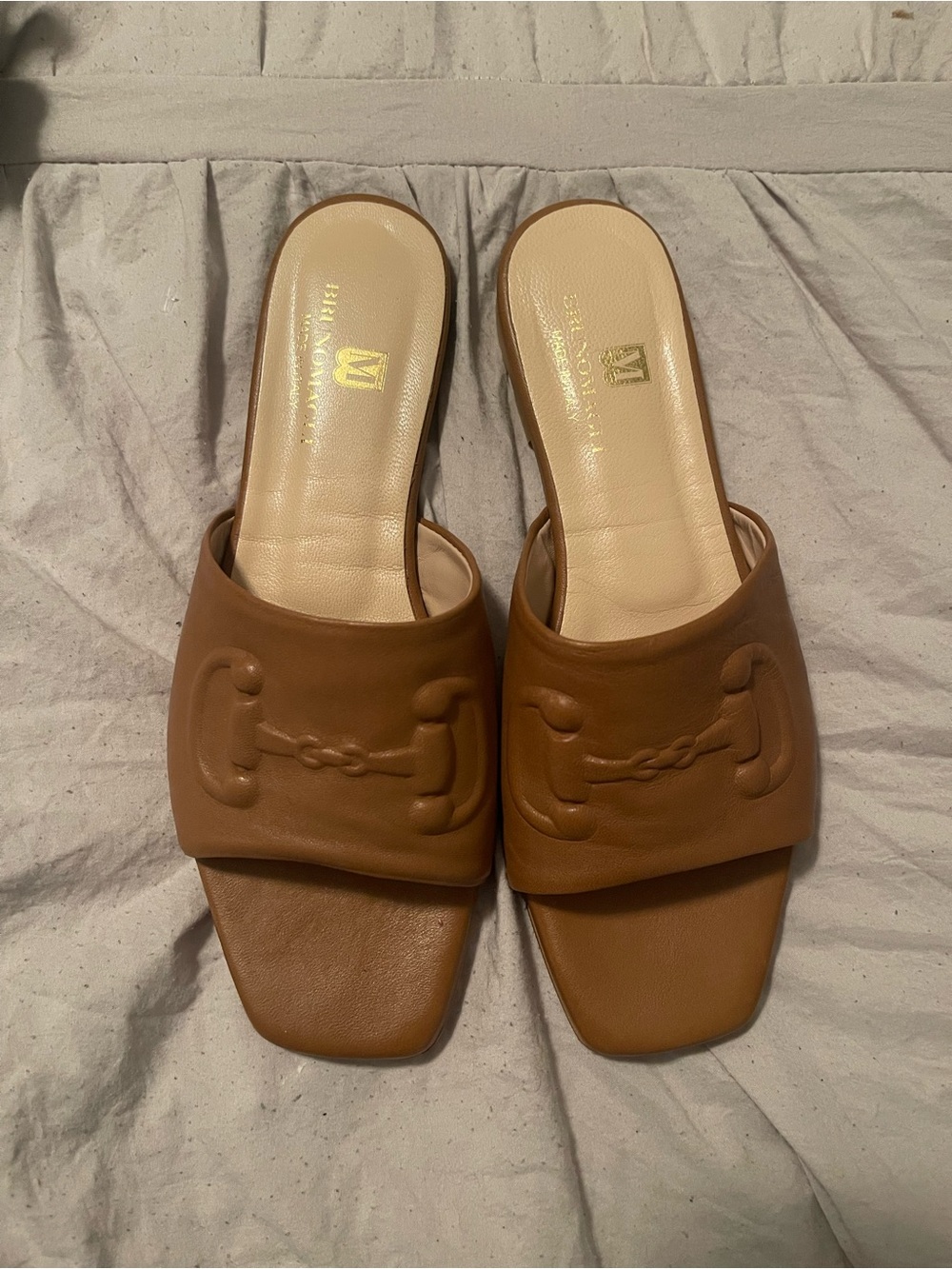 Bruno Magli Vintage Leather Horsebit Slide Sandals Size 8.5